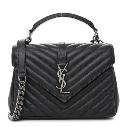 Saint Laurent Sheepskin Matelasse Chevron Monogram Medium College Bag Black 1 of 10