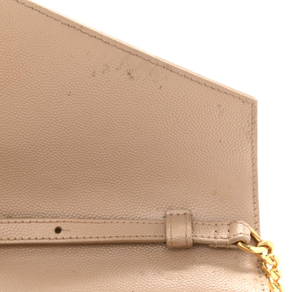Saint Laurent Grain De Poudre Matelasse Chevron Monogram Chain Wallet Deep Beige 6 of 9