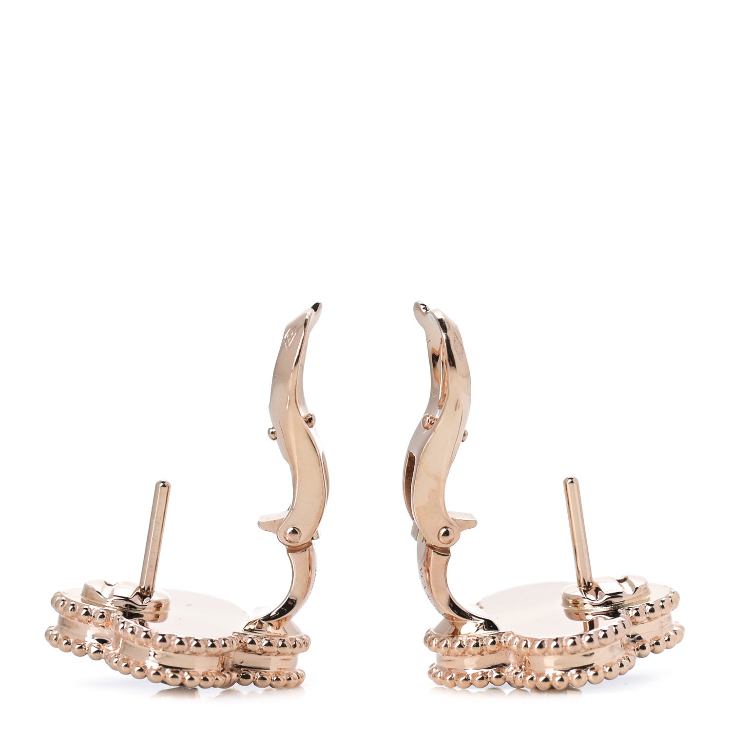 Van Cleef & Arpels 18K Rose Gold Diamond Black Onyx Vintage Alhambra Earrings 3 of 6