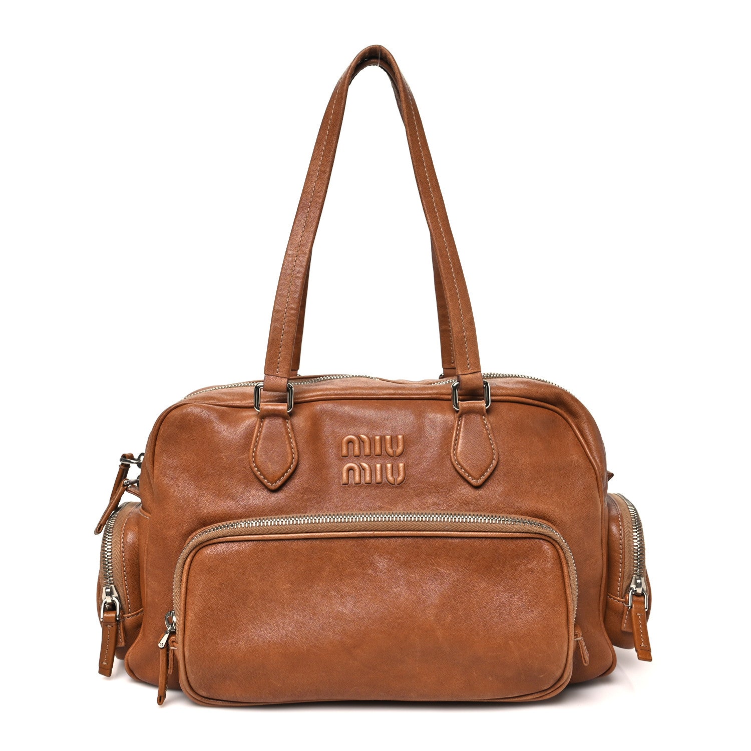 Miu Miu Nappa Pocket Top Handle Bag Caramel 1 of 9