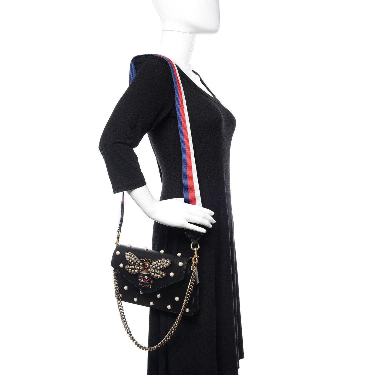 Gucci Nappa Pearl Studded Mini Queen Margaret Broadway Shoulder Bag Black 2 of 13
