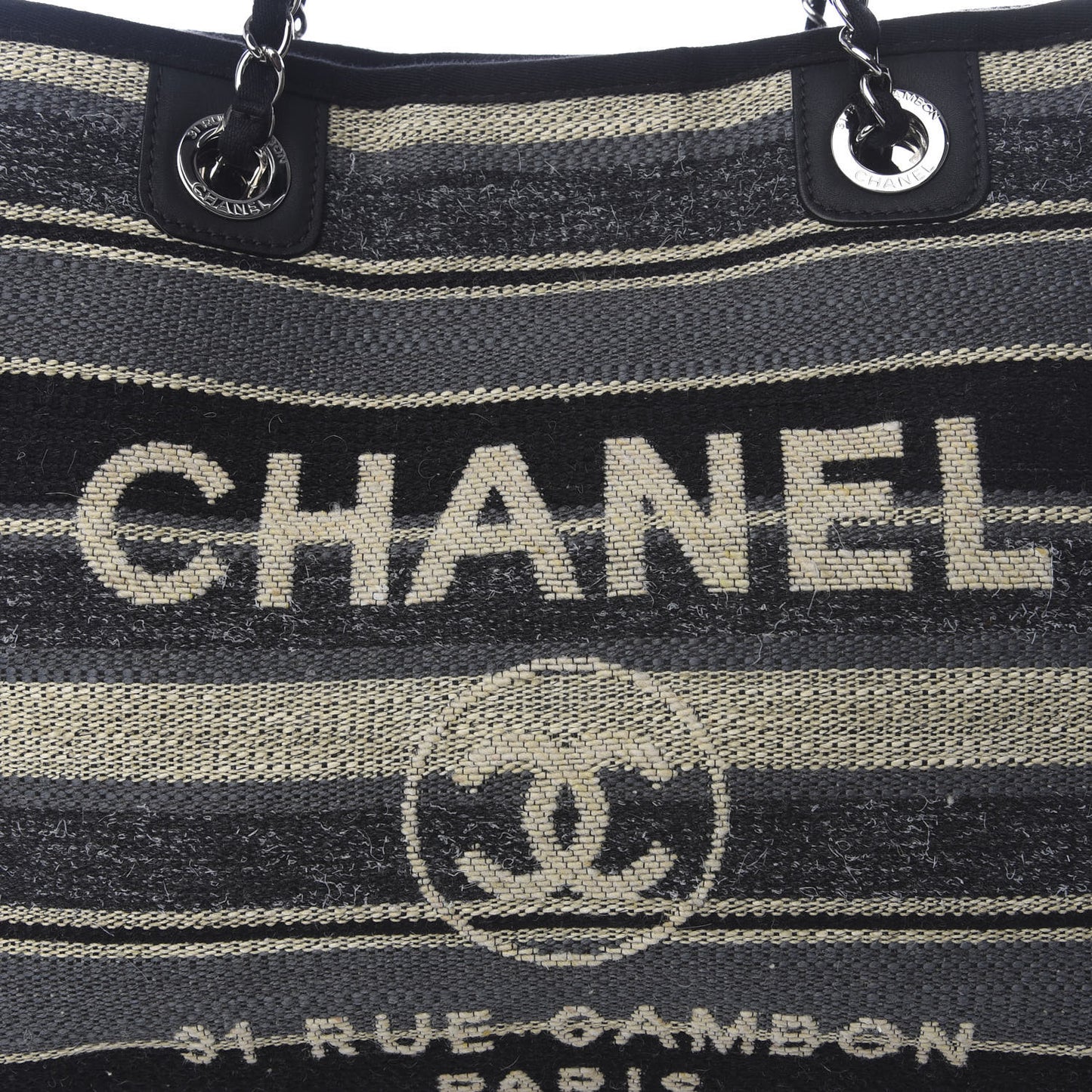 Striped Canvas Small Deauville Tote Dark Grey