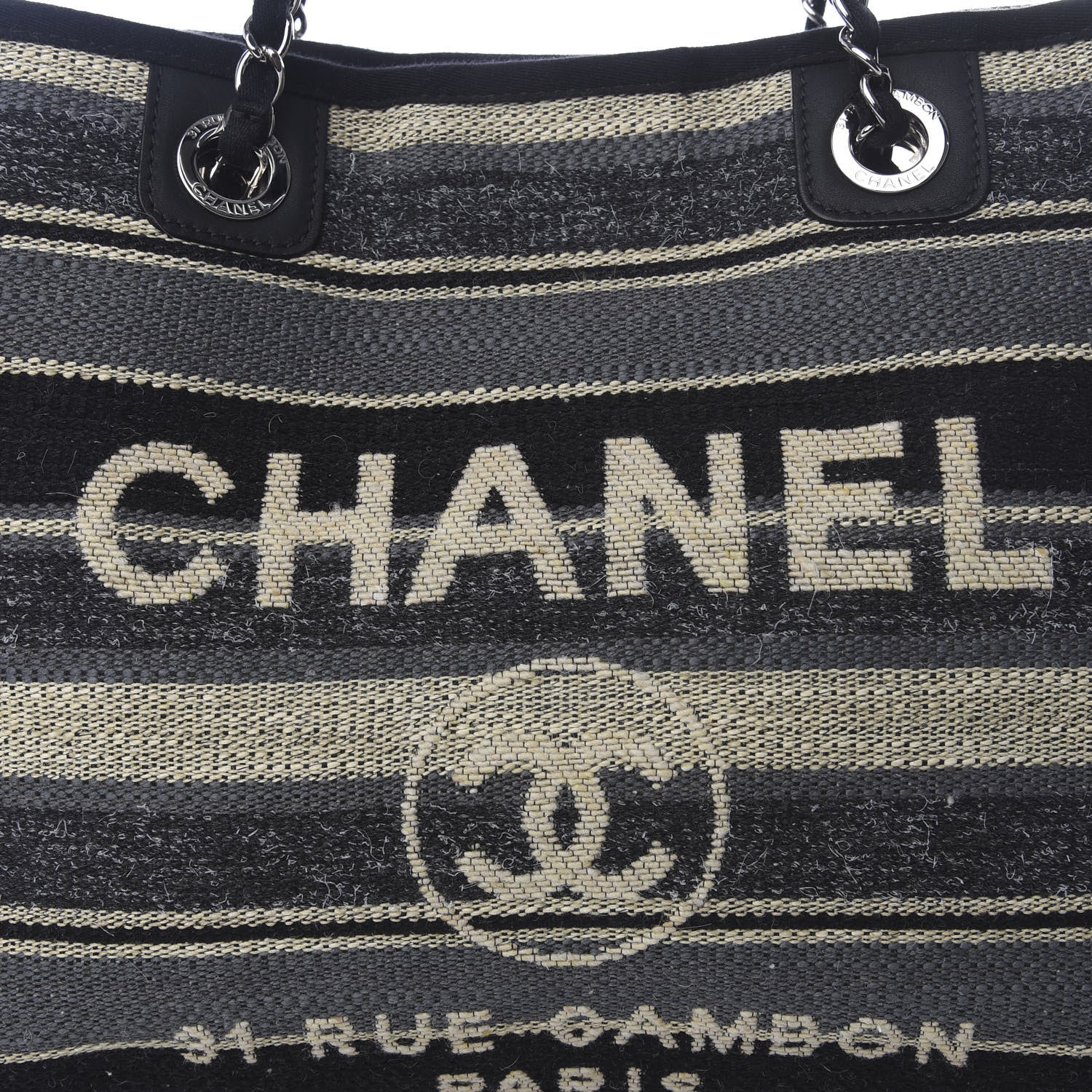 Chanel Striped Canvas Small Deauville Tote Dark Grey 8 of 8