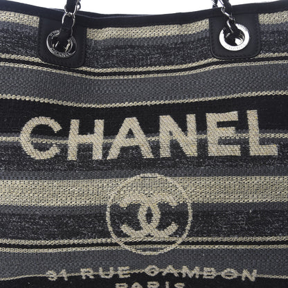 Chanel Striped Canvas Small Deauville Tote Dark Grey 8 of 8
