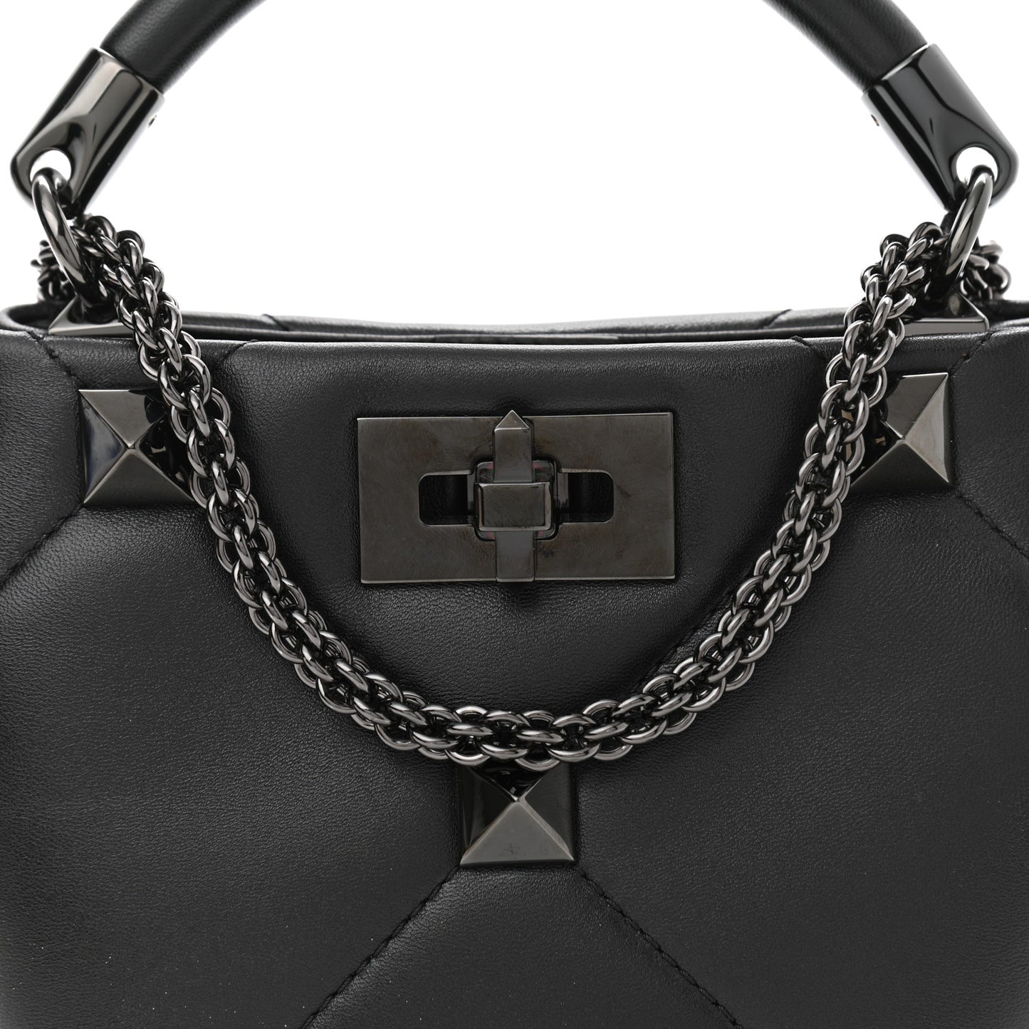 Nappa Monochrome Mini Roman Stud The Handle Bag Black