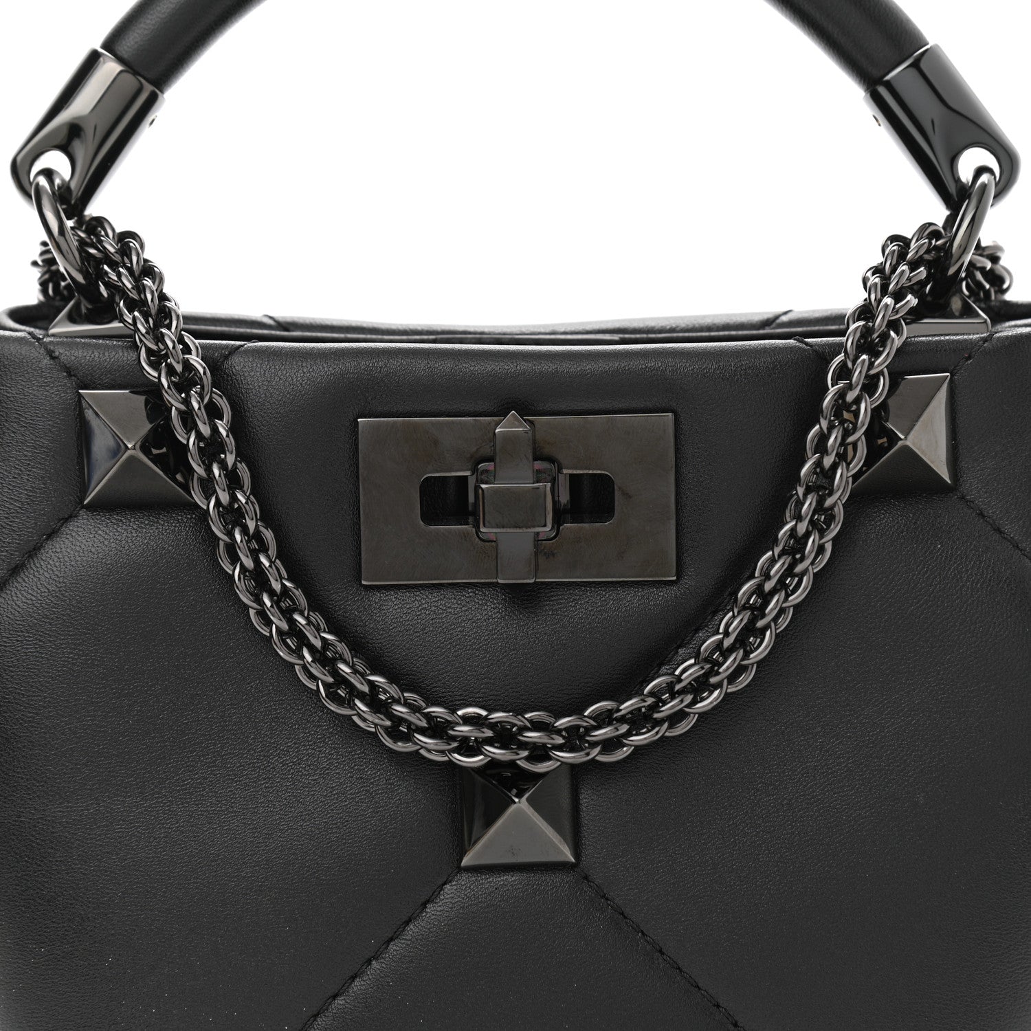 Valentino Garavani Nappa Monochrome Mini Roman Stud The Handle Bag Black 6 of 8