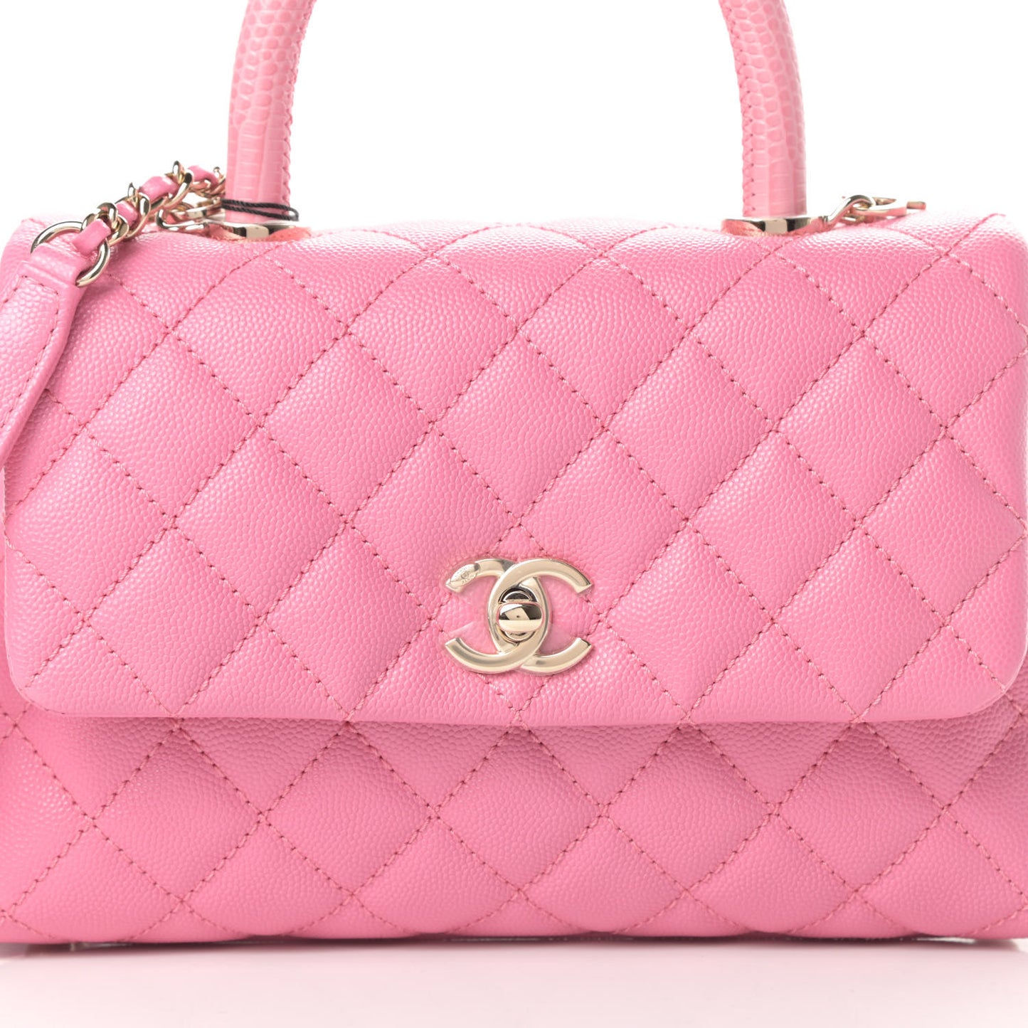 Caviar Lizard Embossed Quilted Mini Coco Handle Flap Pink