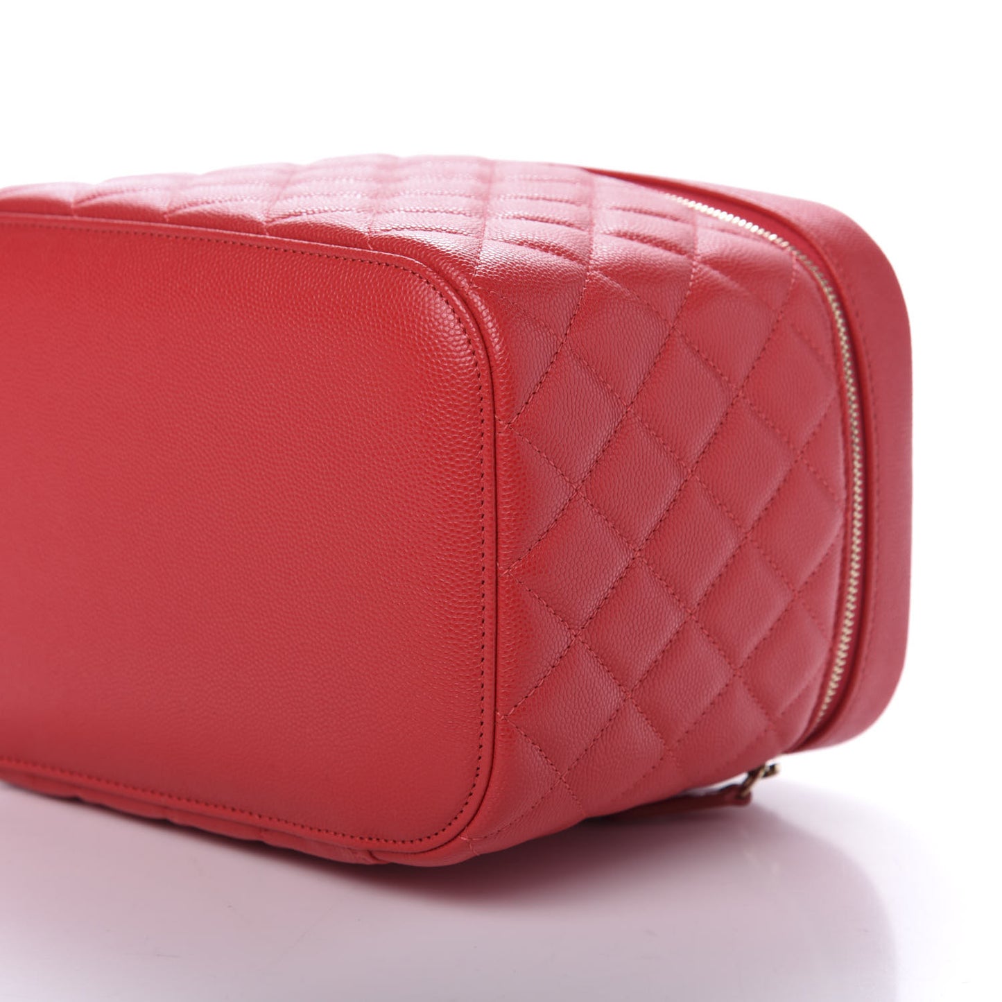 Grained Shiny Calfskin Quilted Large Vanity Pouch Red