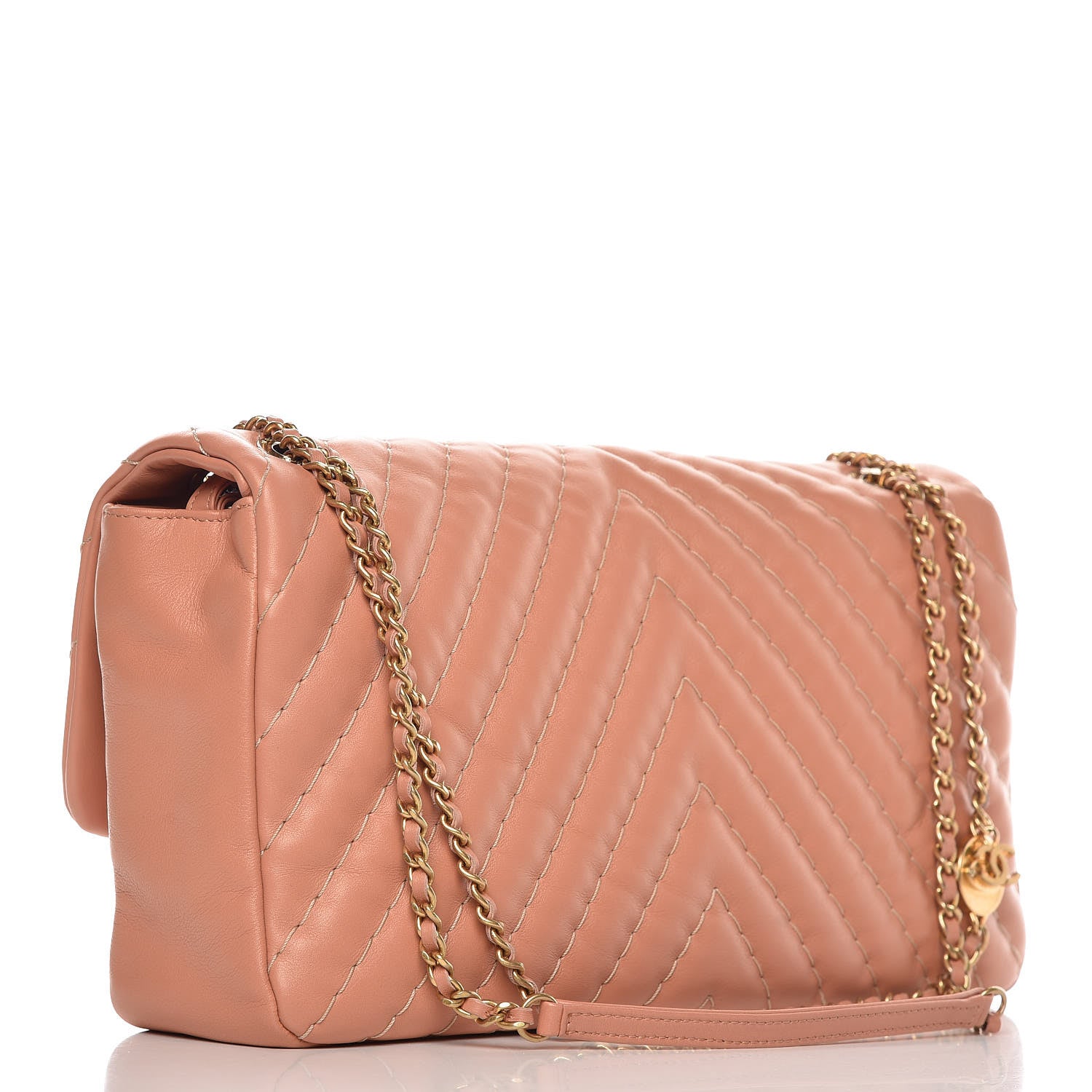Chanel Calfskin Surpique Chevron Large Flap Pink 3 of 9