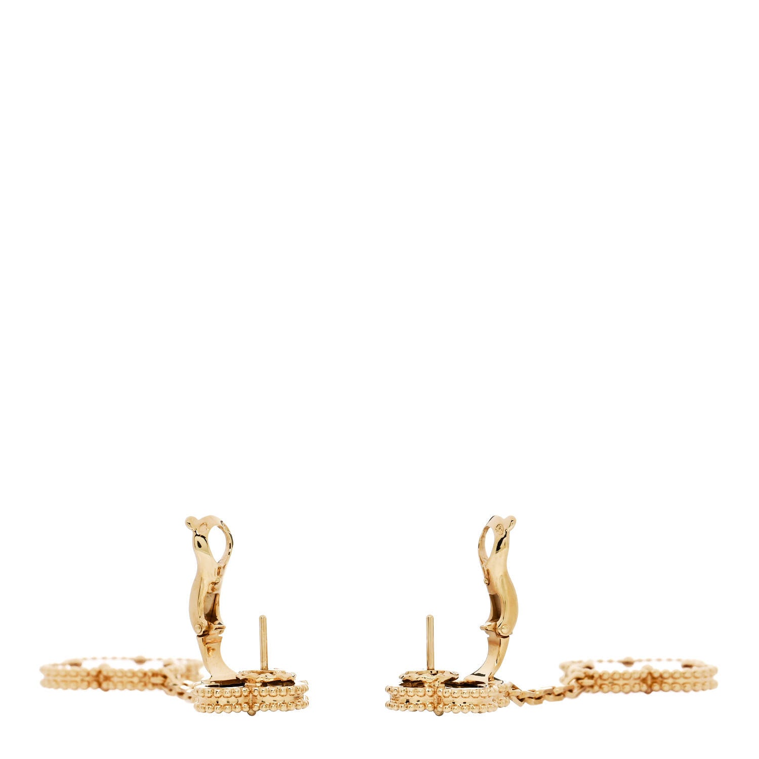 Van Cleef & Arpels 18K Yellow Gold Tiger Eye Carnelian 2 Motifs Magic Alhambra Earrings 3 of 4