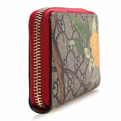 Gucci GG Supreme Monogram Tian Zip Around Card Case Wallet Beige Multicolor Red 6 of 12