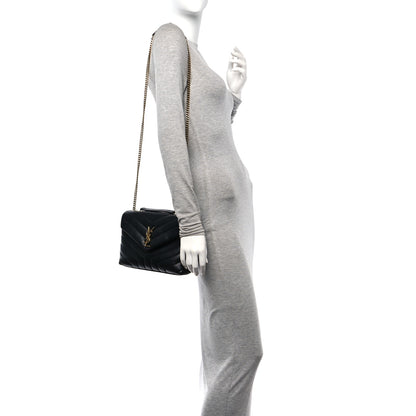 Saint Laurent Calfskin Y Quilted Monogram Small Loulou Chain Satchel Black 2 of 11