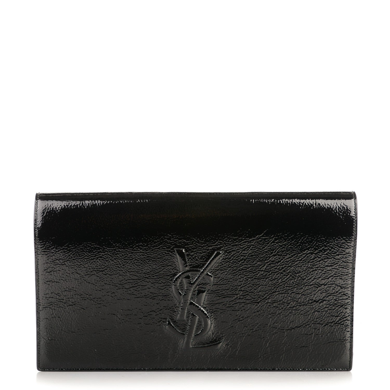 Saint Laurent Textured Patent Monogram Large Belle De Jour Clutch Black 1 of 14