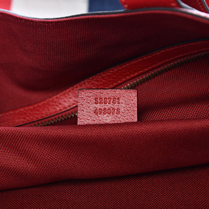 Gucci Canvas Calfskin Sylvie Stripe Logo Mens Tote Red White Blue 7 of 10