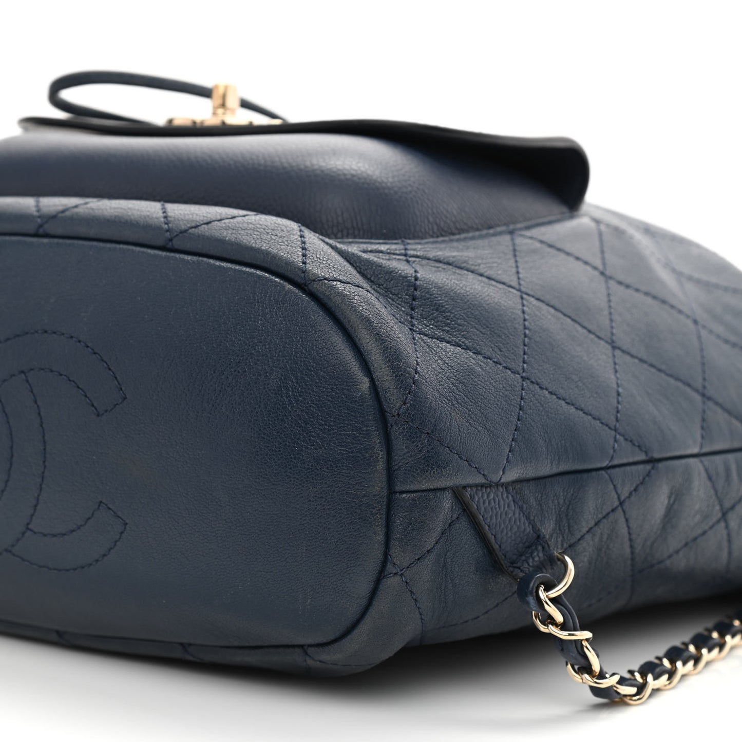 Sheepskin Caviar Quilted Daily Round Backpack Blue