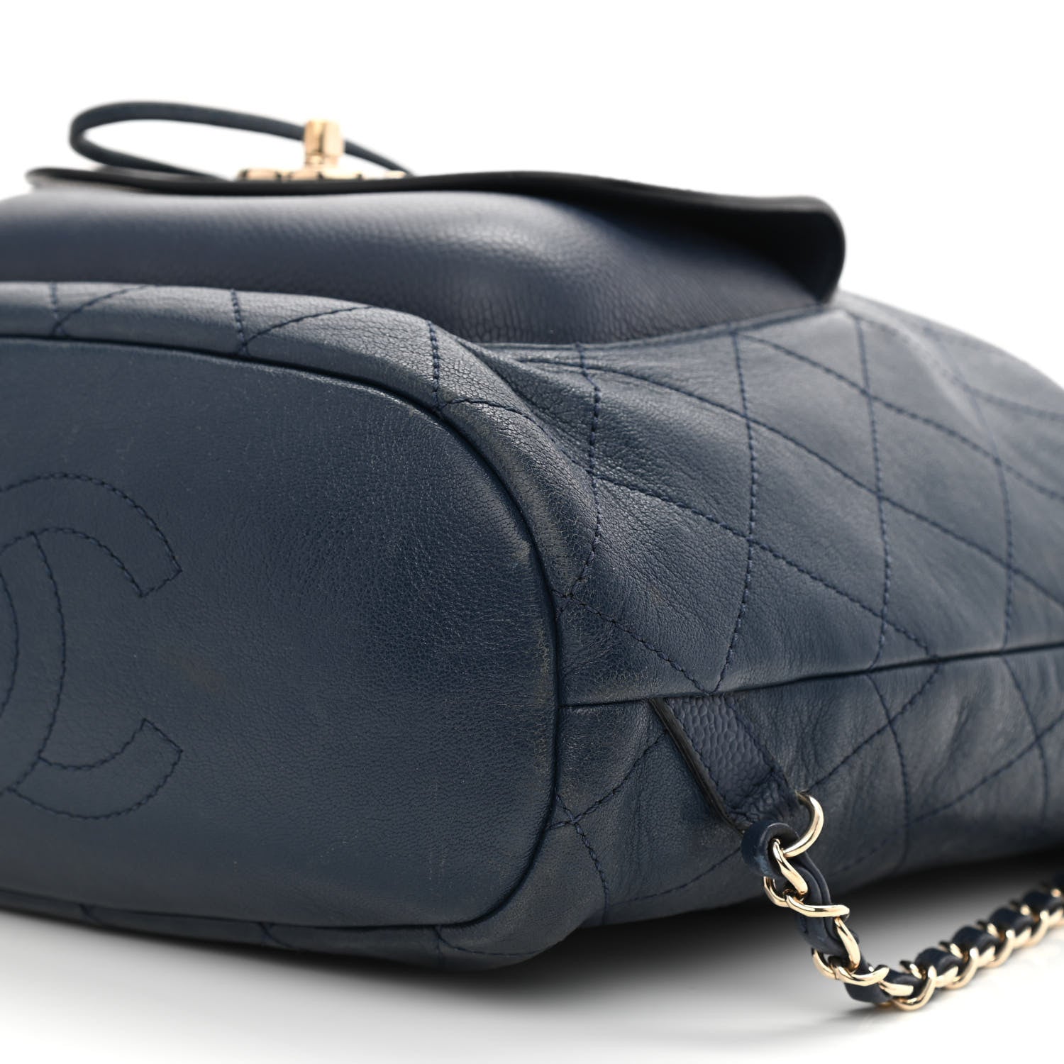 Chanel Sheepskin Caviar Quilted Daily Round Backpack Blue 10 of 10