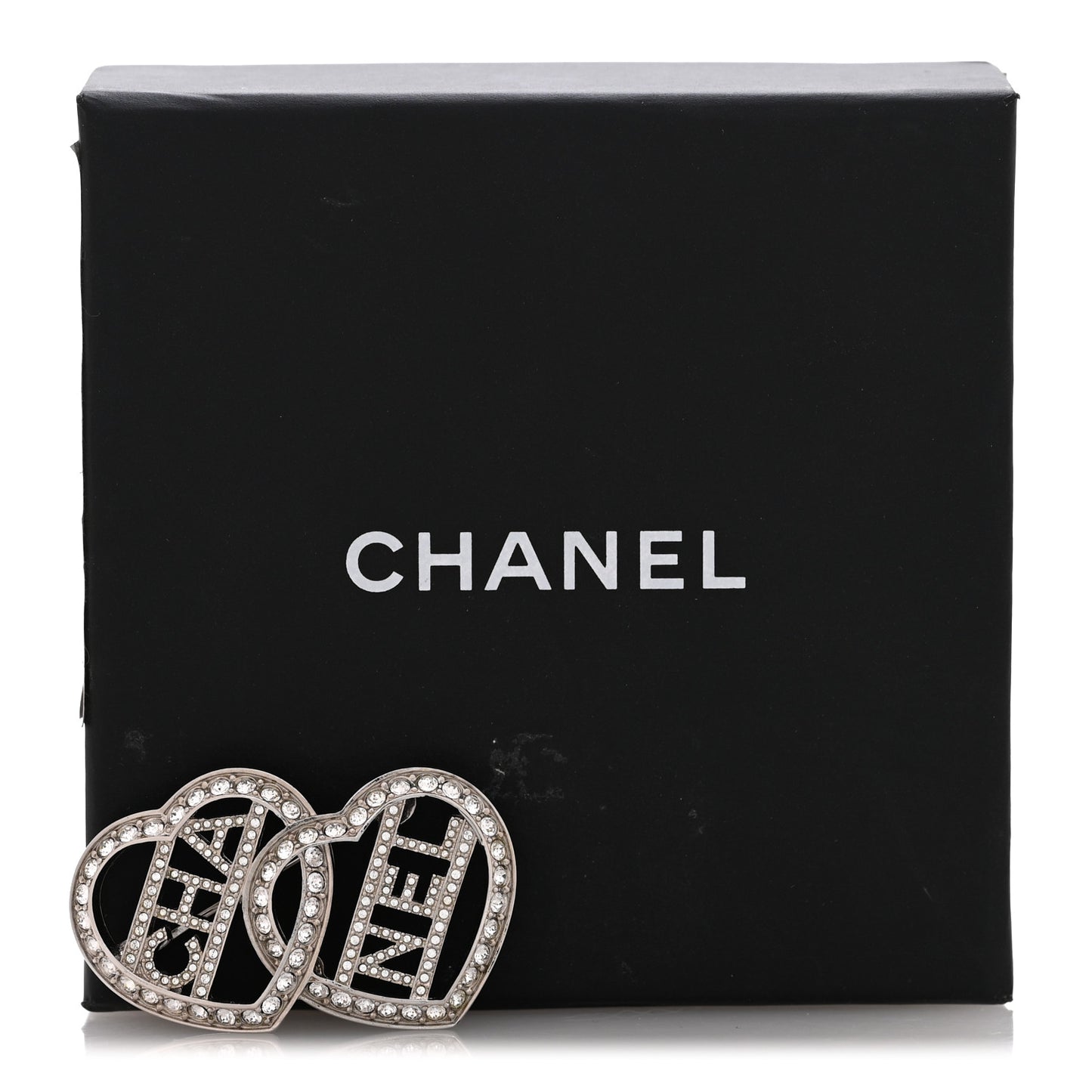 Crystal Double Heart Logo Brooch Silver