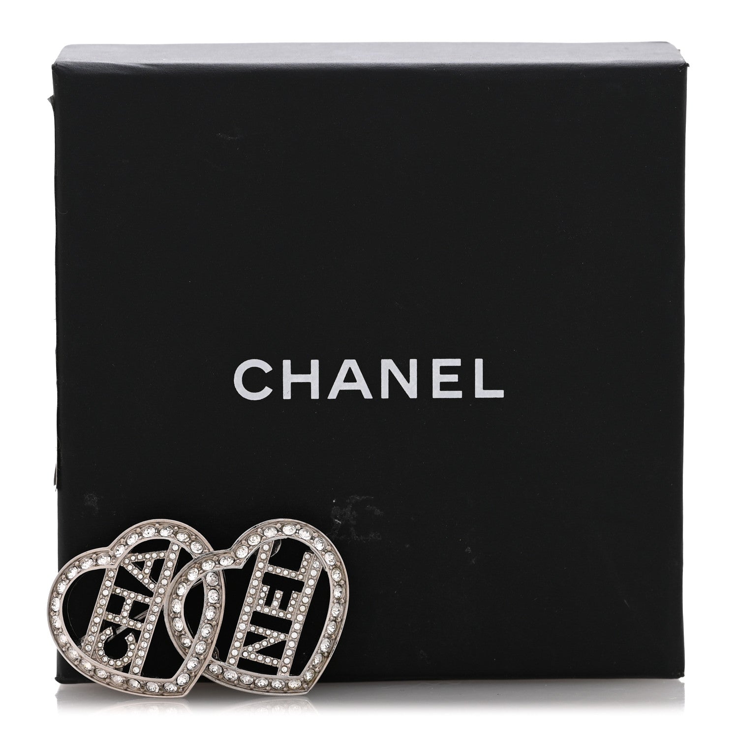 Chanel Crystal Double Heart Logo Brooch Silver 4 of 4