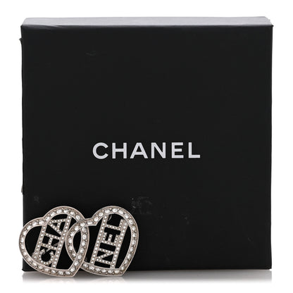 Chanel Crystal Double Heart Logo Brooch Silver 4 of 4