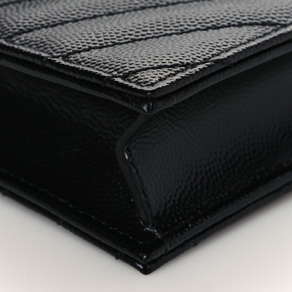 Saint Laurent Grain De Poudre Matelasse Chevron Monogram Envelope Chain Wallet Black 7 of 8