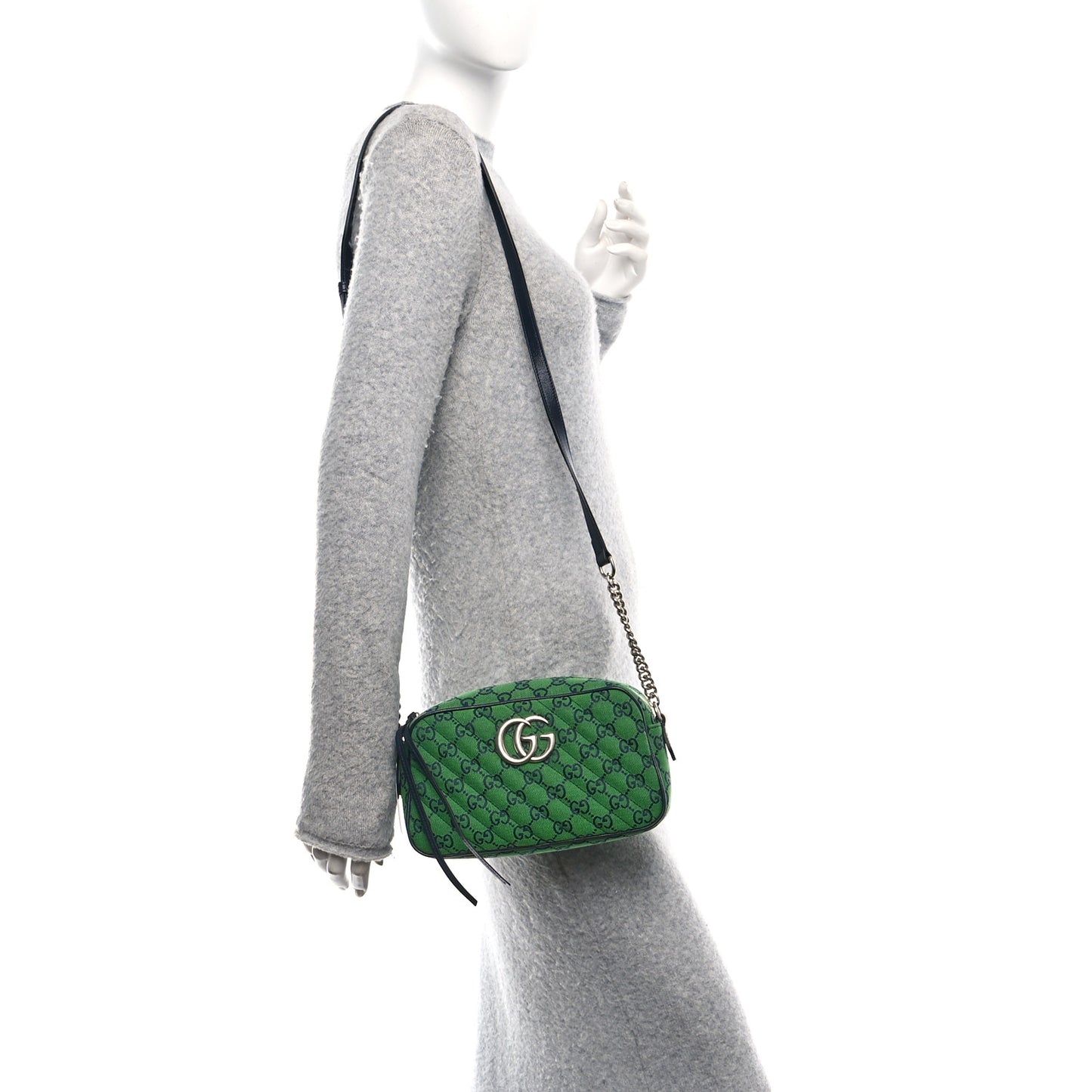 Monogram Multicolor Matelasse Diagonal Small GG Marmont Chain Shoulder Bag Green Blue