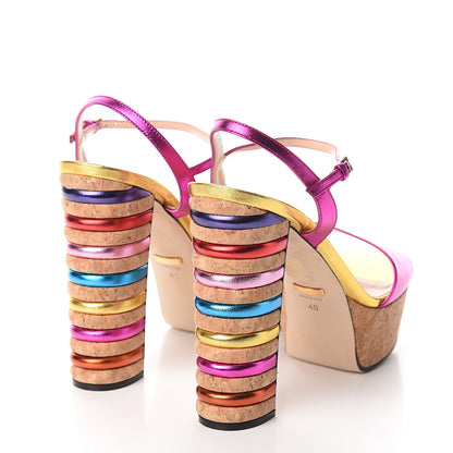 Gucci Metallic Nappa Cork Claudie Platform Sandals 40 Fuchsia Multi 4 of 8