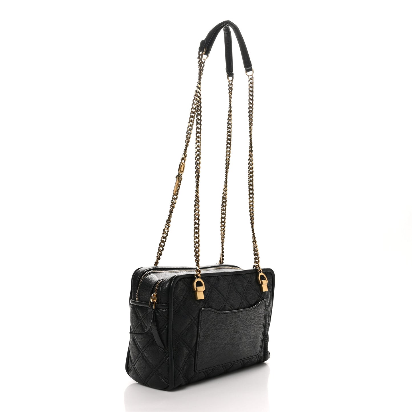 Grained Calfskin Quilted Double Stitched The Status Shoulder Bag Black