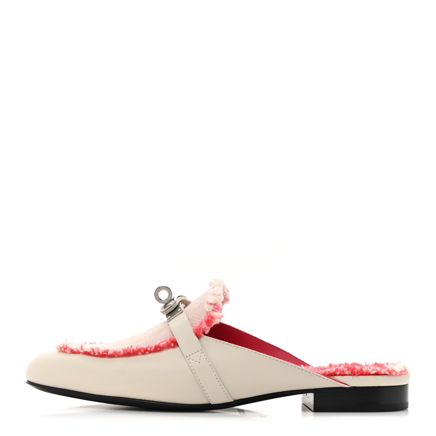 Calfskin Fringed H Canvas Oz Mules 36 Beige Glaise Framboise