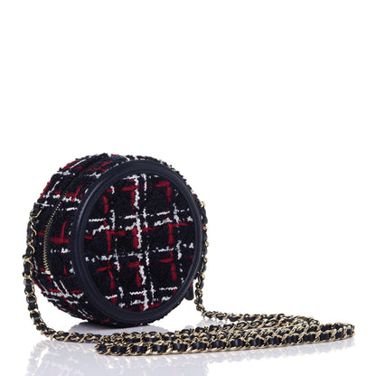 Chanel Tweed Quilted Round Filigree Clutch With Chain Navy Blue 2 of 10