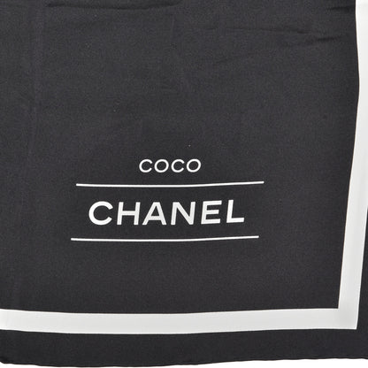 Chanel Silk Coco CC Square Scarf Black Ivory 2 of 3