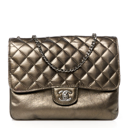 Chanel Metallic Crackled Calfskin Medium Clam's Pocket Flap Dark Silver 1 of 15