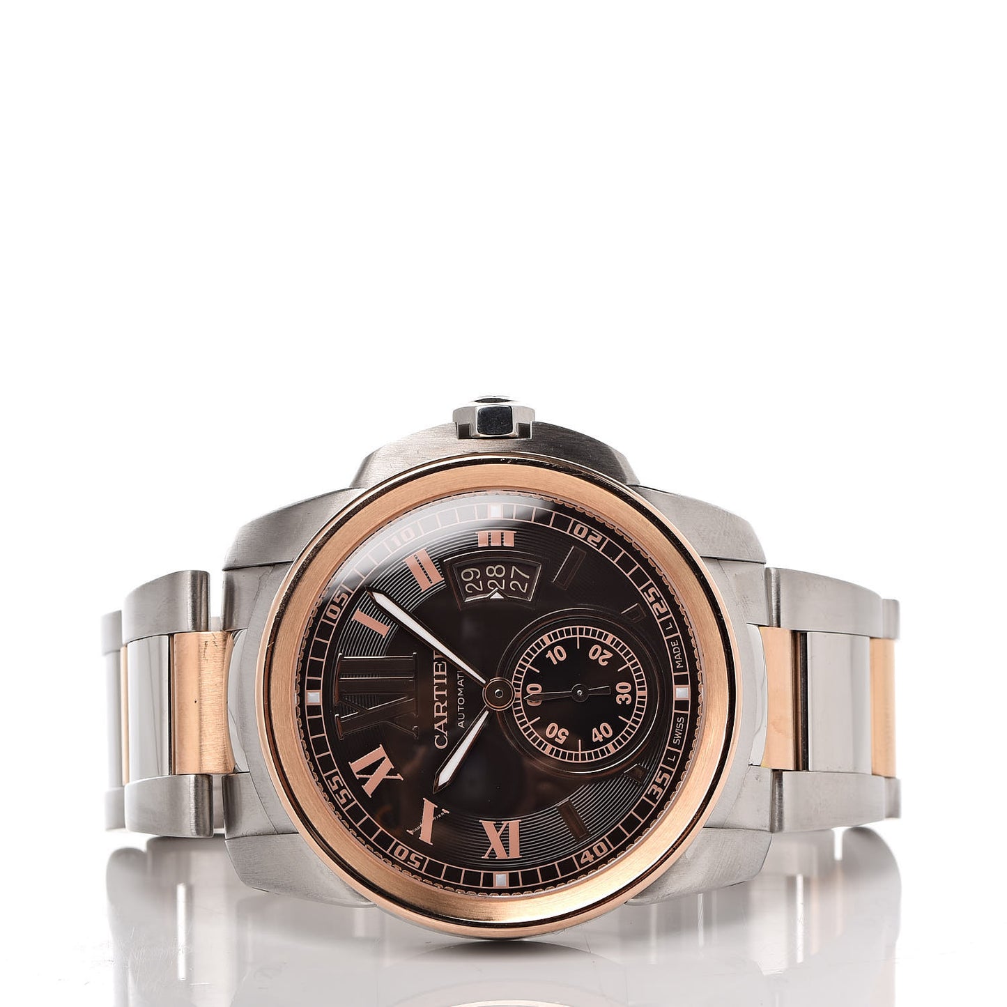 Stainless Steel 18K Pink Gold 42mm Calibre de Automatic Watch Brown