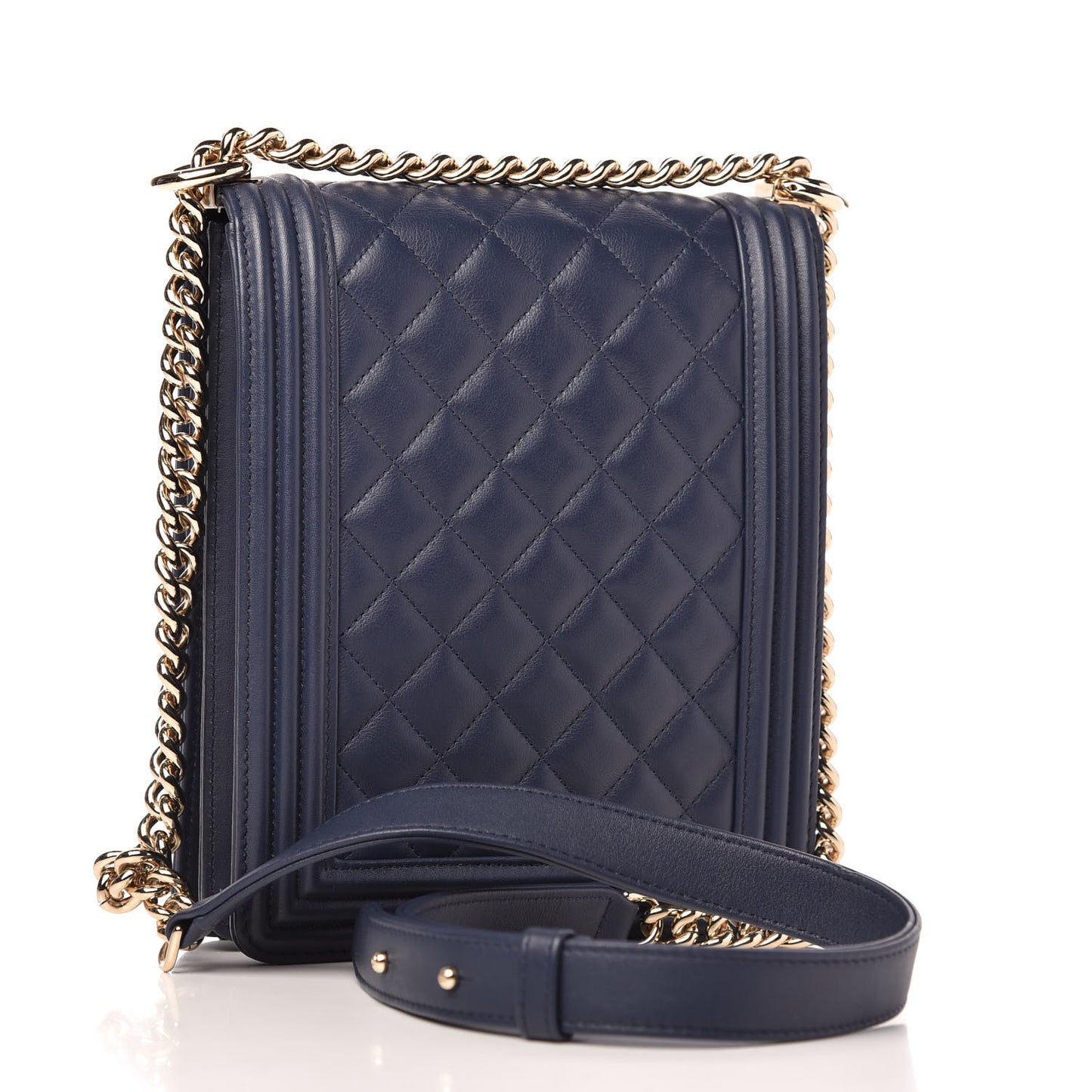 Calfskin Quilted North South Boy Flap Navy