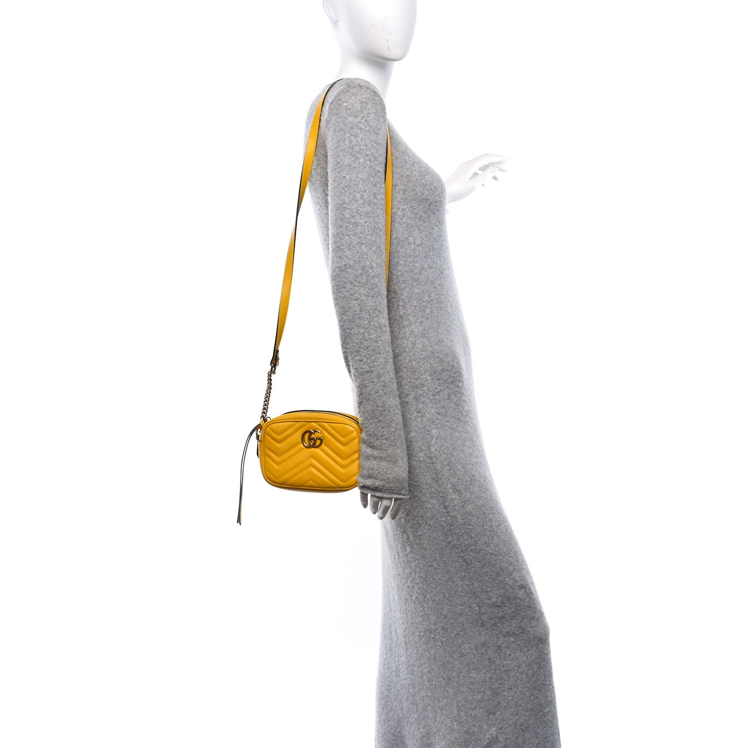 Gucci Calfskin Matelasse Mini GG Marmont Chain Shoulder Bag Stone Topaz 2 of 10