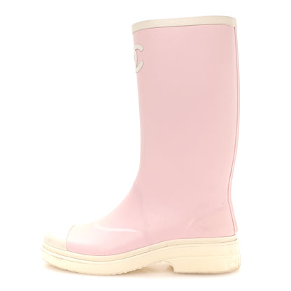Chanel Caoutchouk CC High Boots 37 Light Pink White 1 of 8