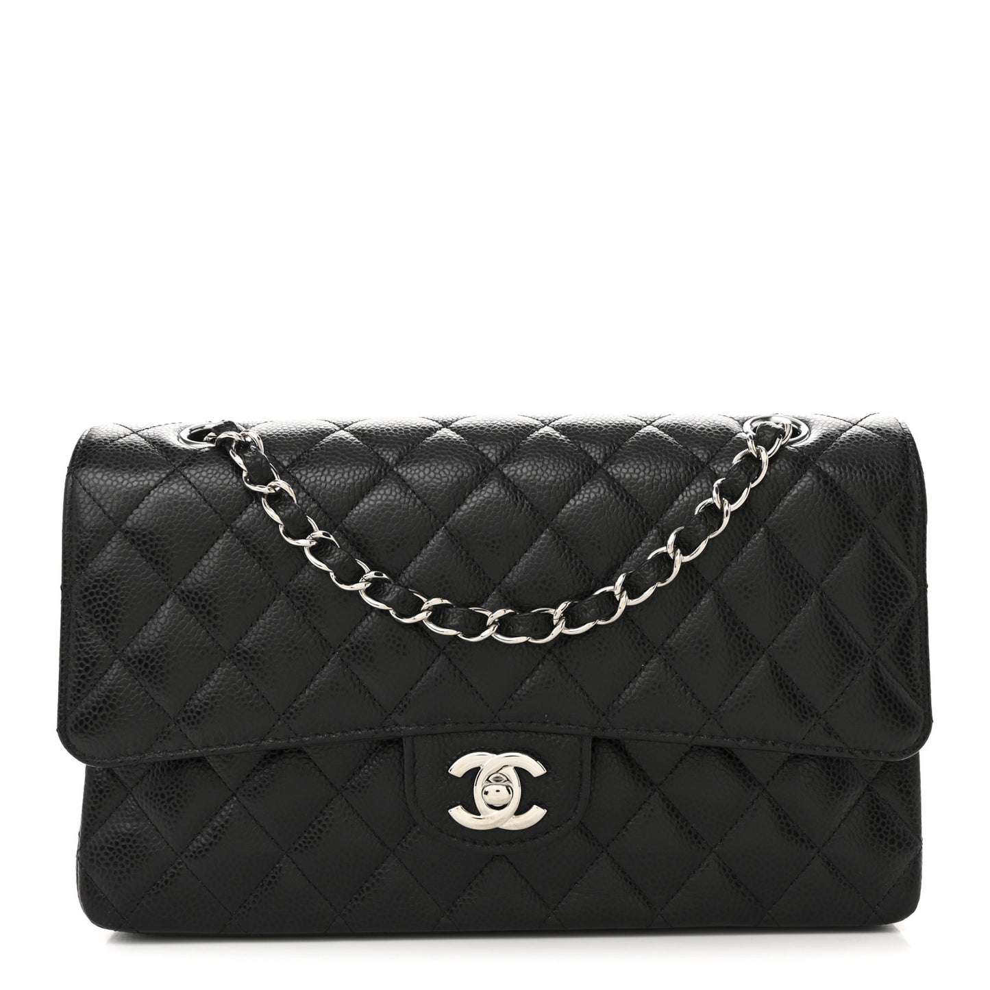 Caviar Quilted Medium Double Flap Black