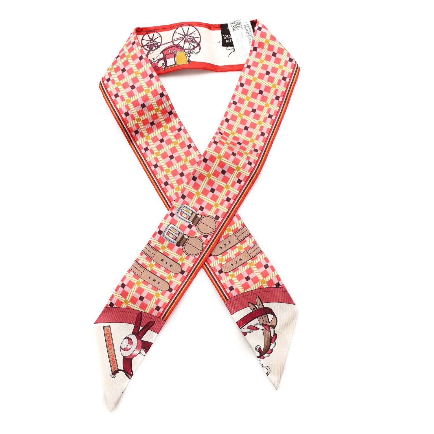 Hermes Silk Les Voitures Nouvelle Twilly Grenadine Vanille Beige 1 of 3