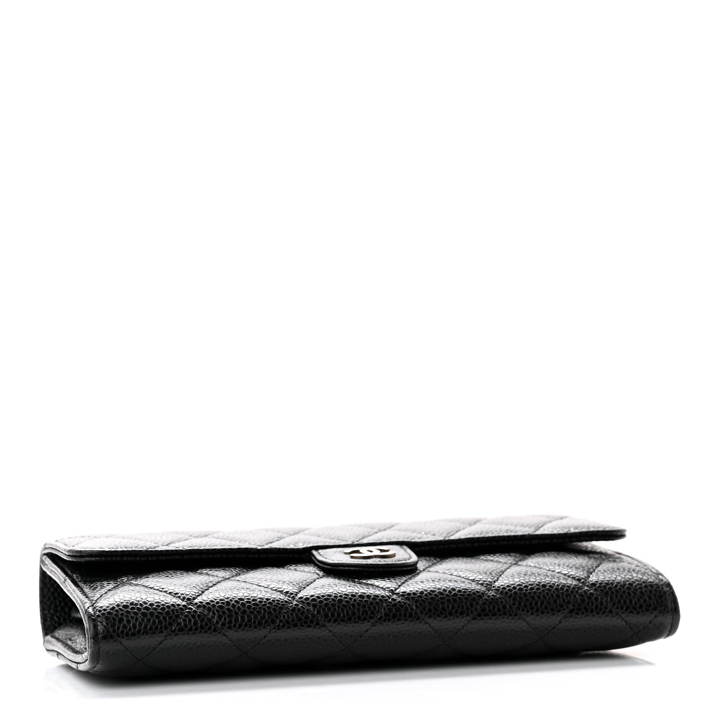 Caviar Quilted Large Gusset Flap Wallet Black