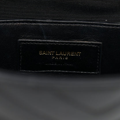 Saint Laurent Calfskin Matelasse Chevron Medium Monogram Satchel Black 6 of 16