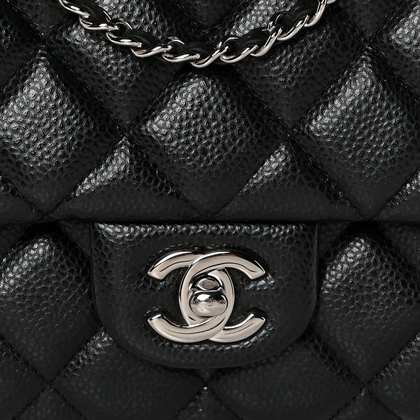 Caviar Quilted Clutch With Chain Flap Black