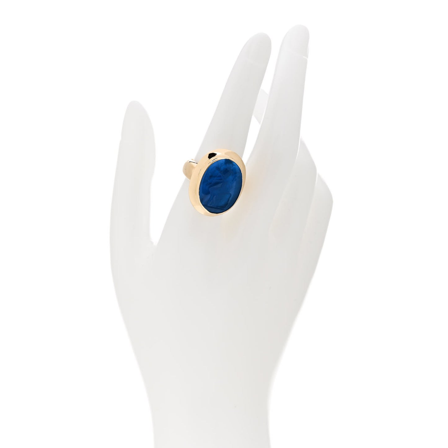 19K Yellow Gold Peacock Blue Venetian Glass Intaglio Ring 57 8