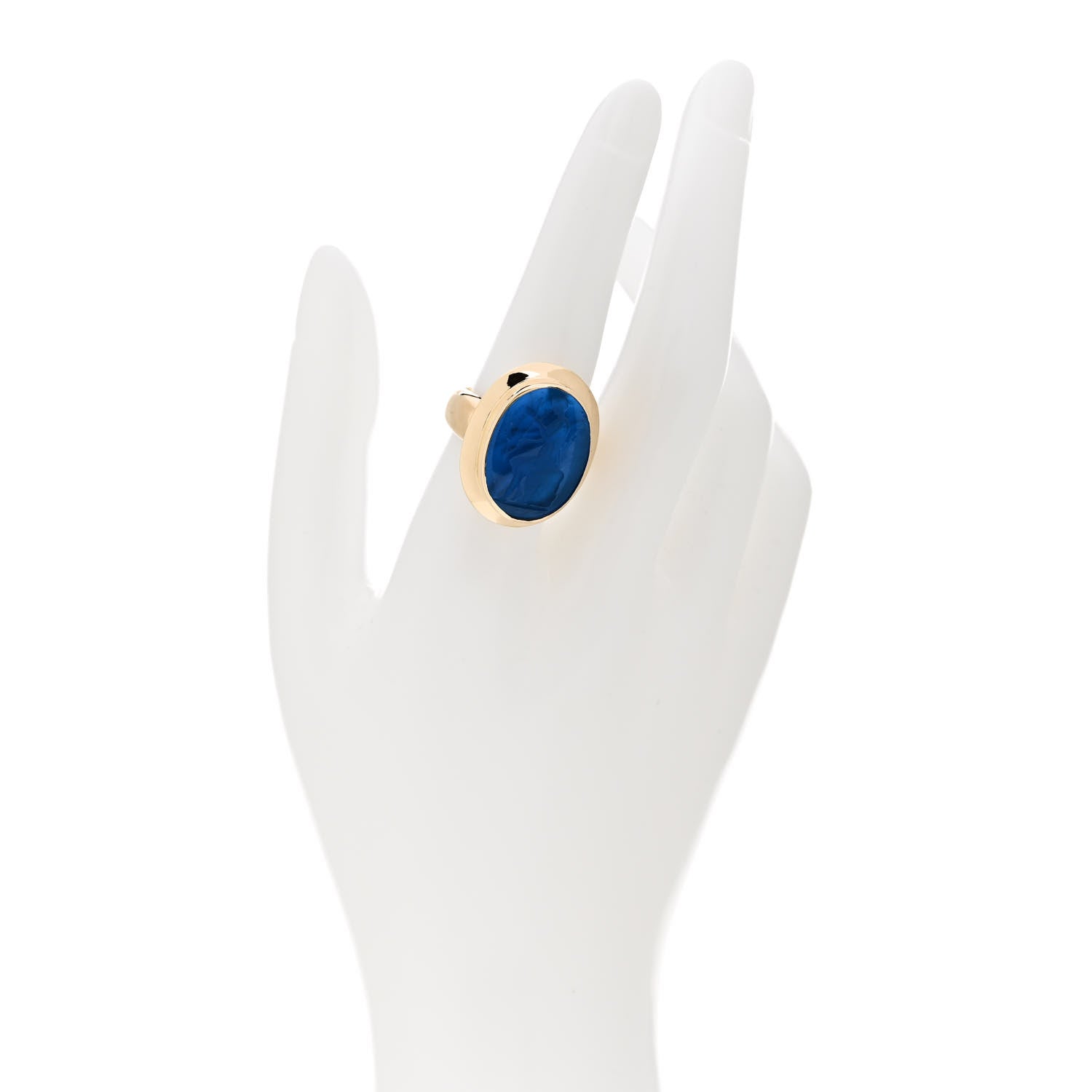 Elizabeth Locke 19K Yellow Gold Peacock Blue Venetian Glass Intaglio Ring 57 8 2 of 6
