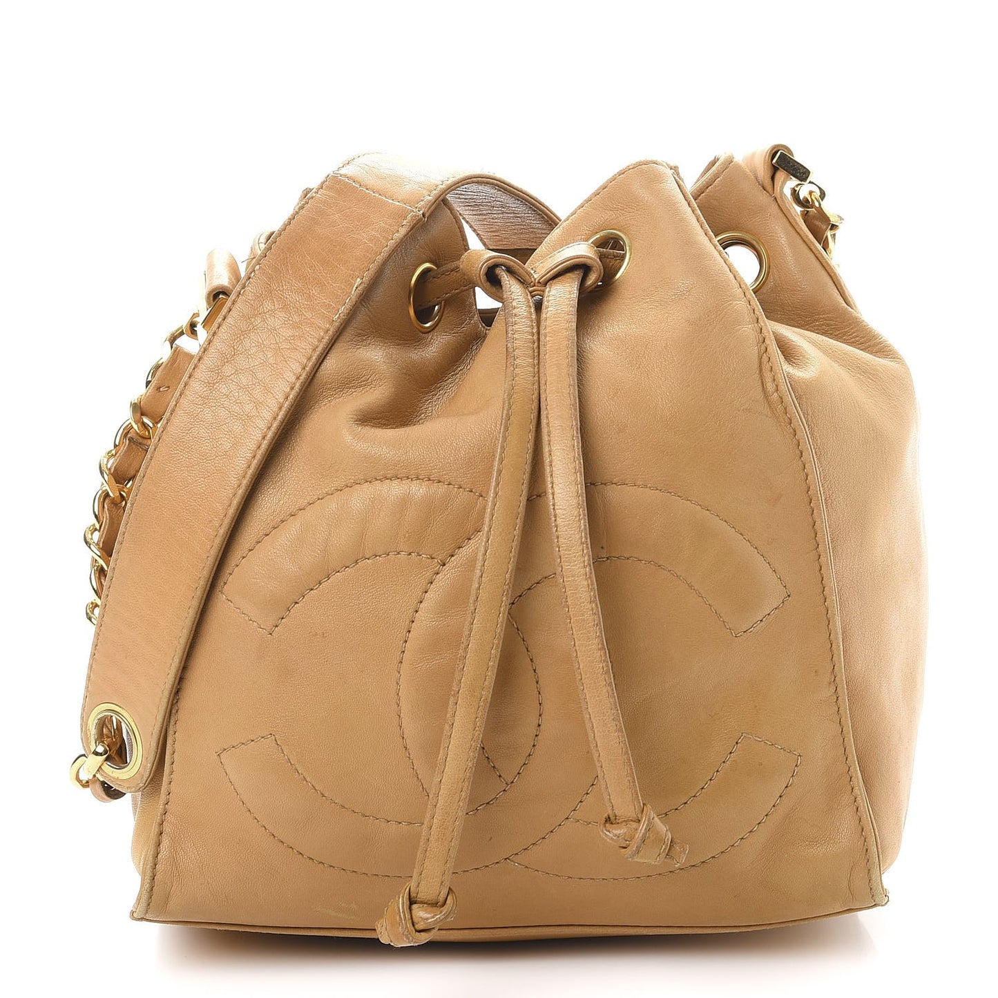 Lambskin CC Drawstring Bag Beige