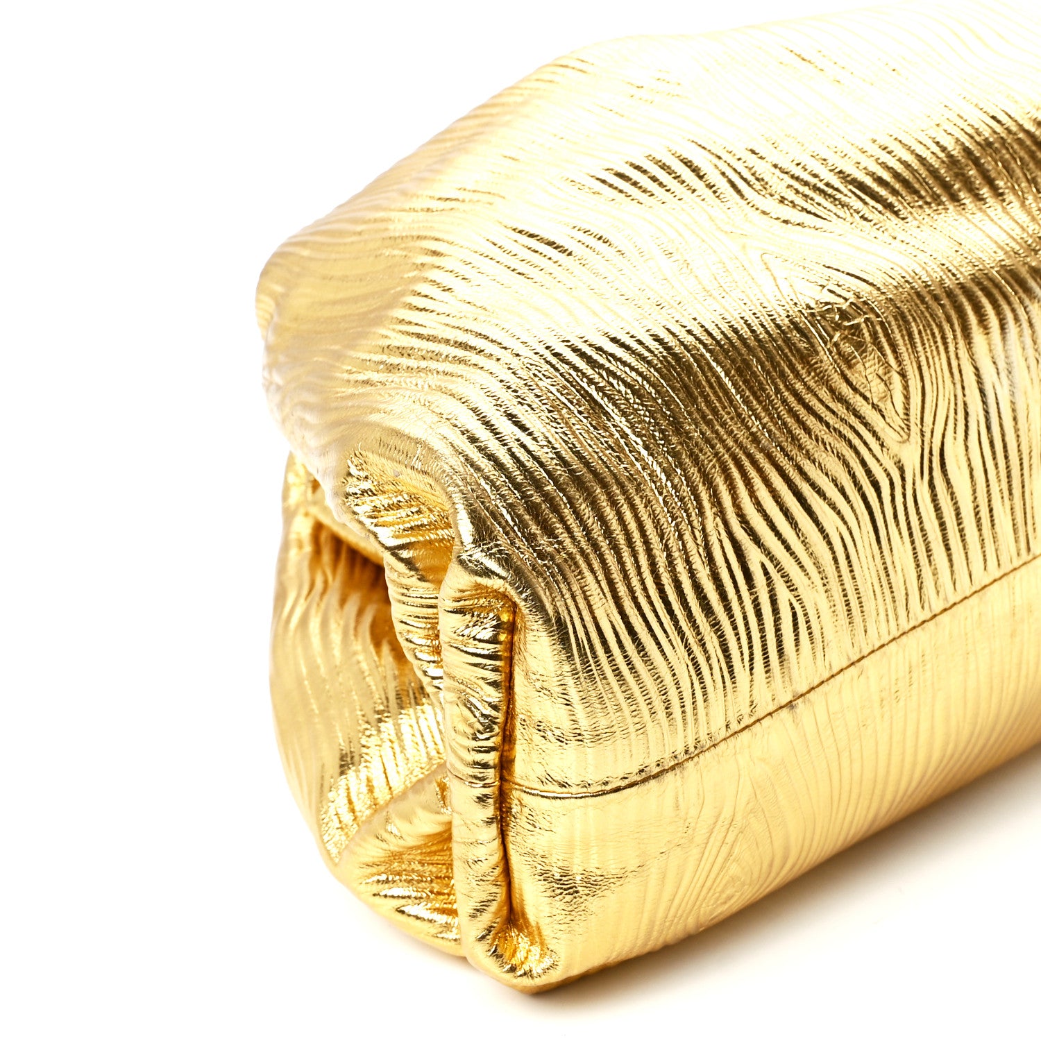 Bottega Veneta Metallic Bark Calfskin Embossed The Pouch Oversized Clutch Oro 11 of 12