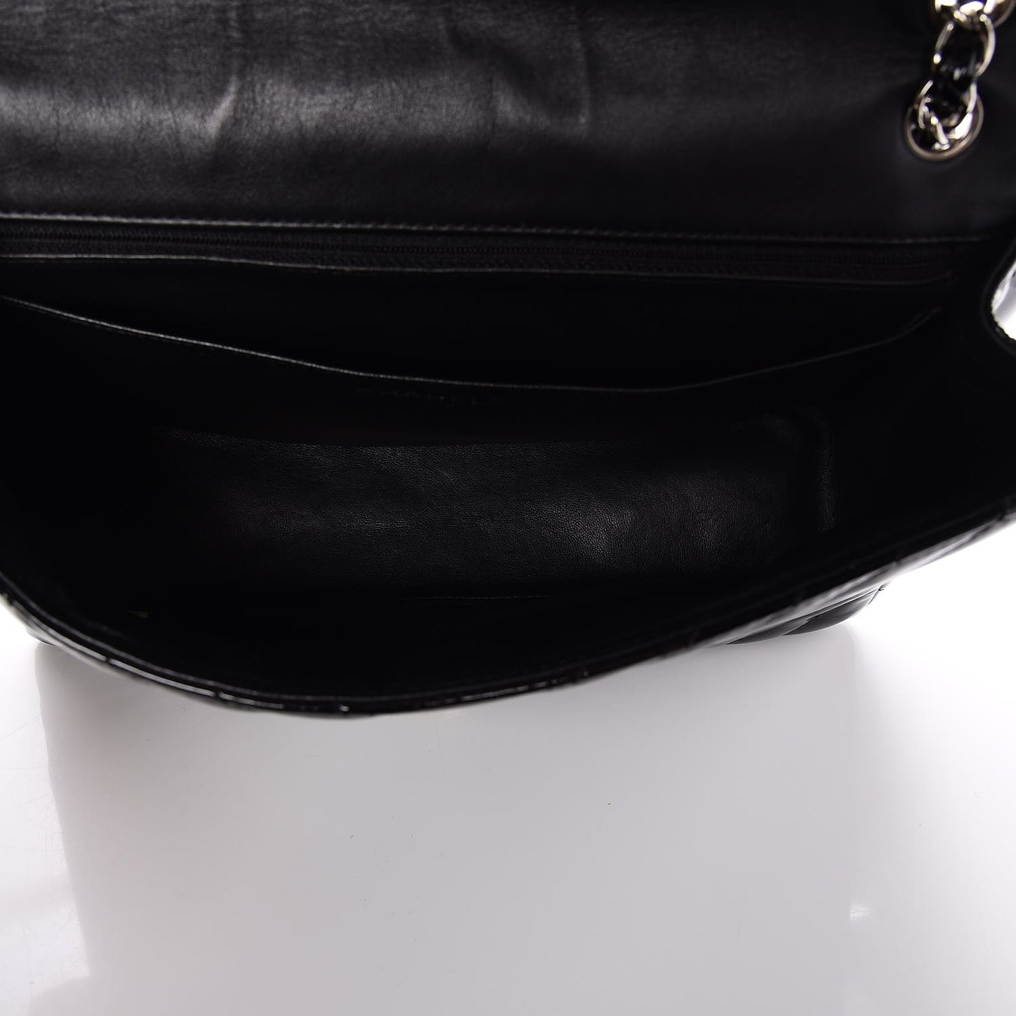 Patent Chevron Quilted Maxi Single Flap Black