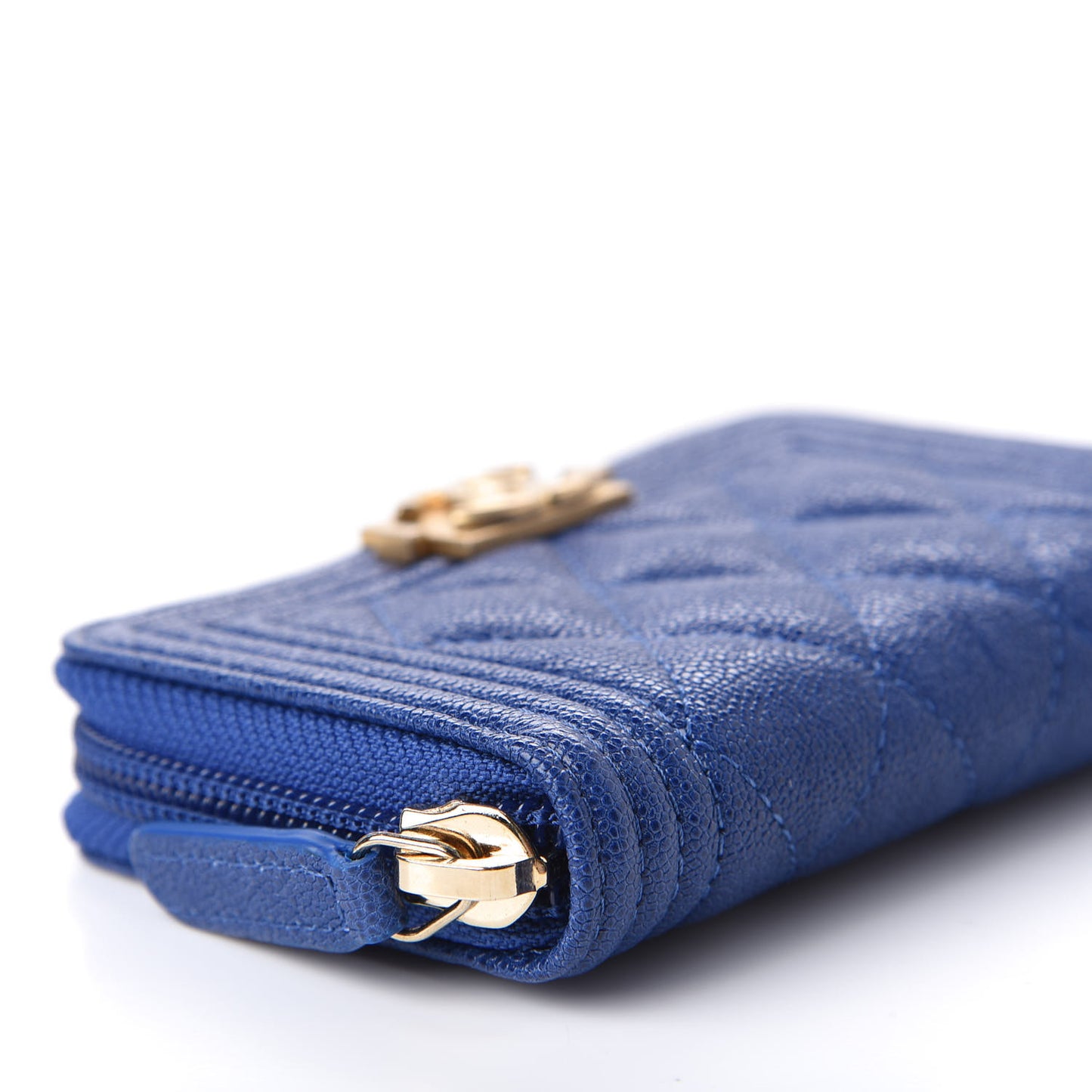 Caviar Quilted Boy Zip Around Coin Purse Wallet Dark Blue