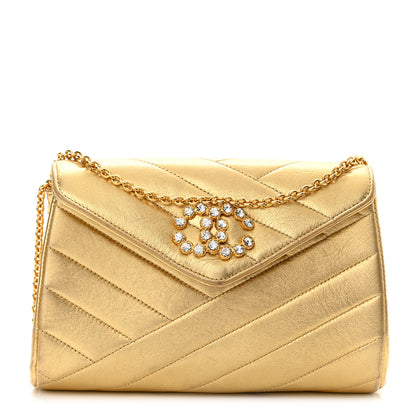 Chanel Metallic Lambskin Crystal Chevron Chain Clutch Gold 1 of 11