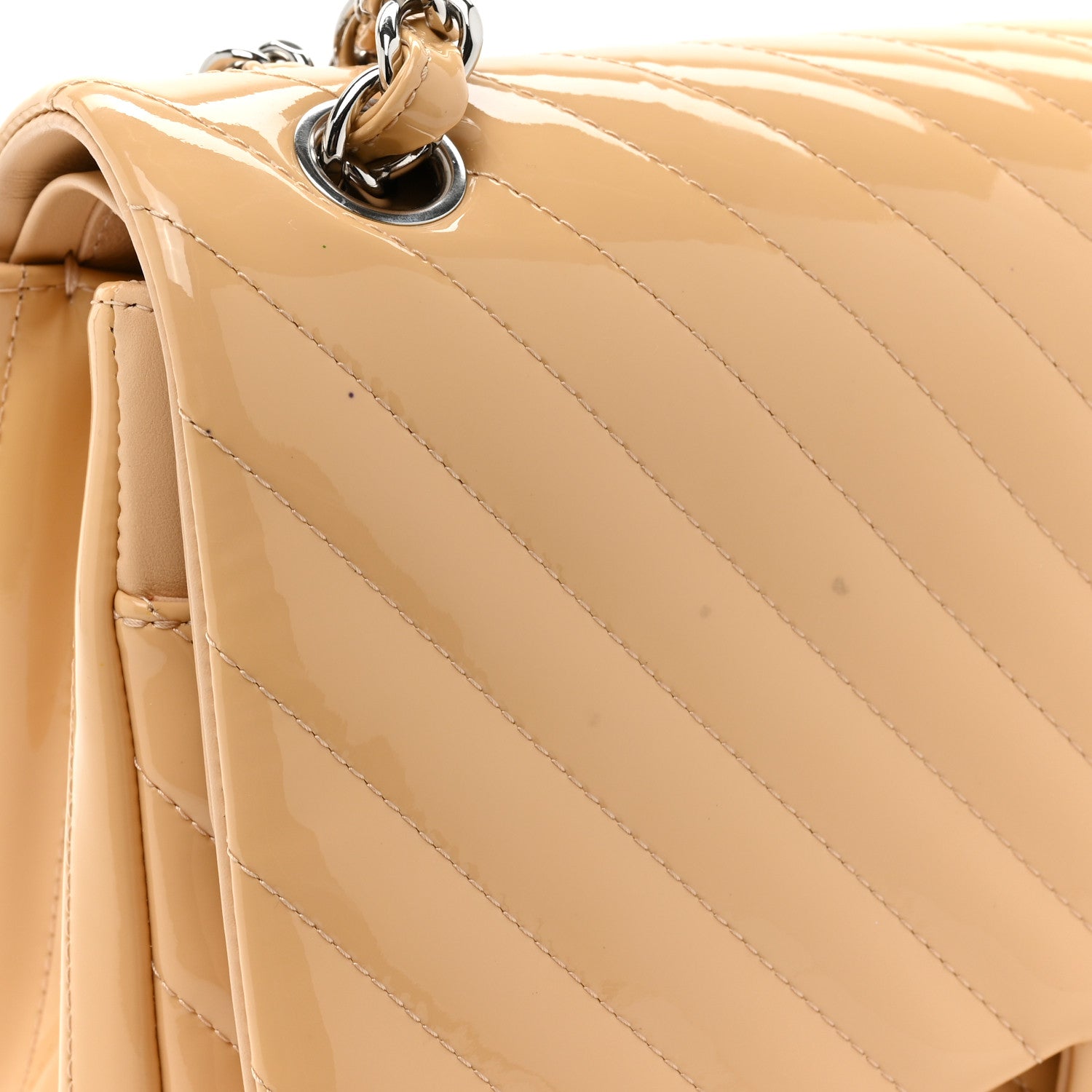 Chanel Patent Chevron Quilted Jumbo Double Flap Beige 11 of 12