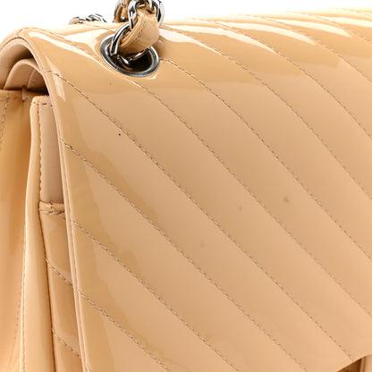 Chanel Patent Chevron Quilted Jumbo Double Flap Beige 11 of 12
