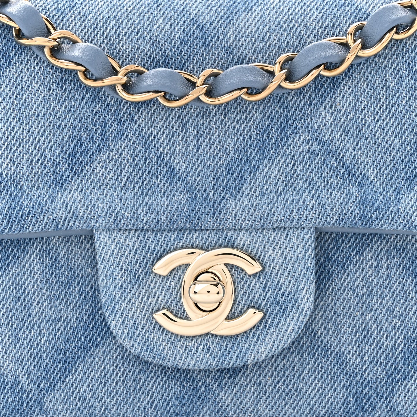 Printed Denim Quilted Mini Rectangular Flap Light Blue